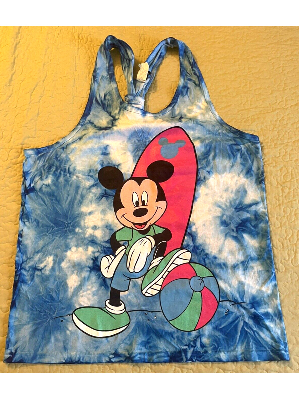 Mickey Mouse Women's Tank Top ONE SIZE Tie Dye Swim Muscle Shirt Blue